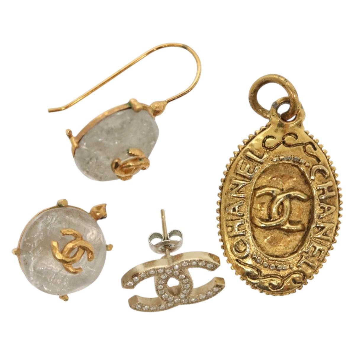 CHANEL Earring metal 4Set Gold CC Auth bs29012