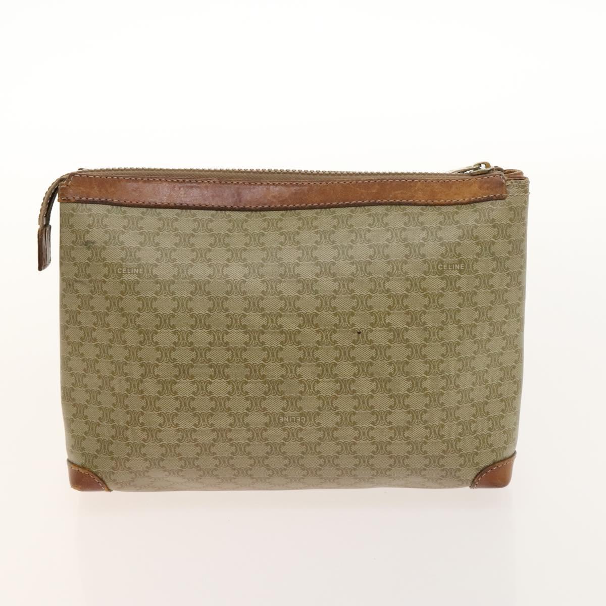 CELINE Macadam Canvas Hand Bag PVC 3Set Beige Brown gold Auth bs29016