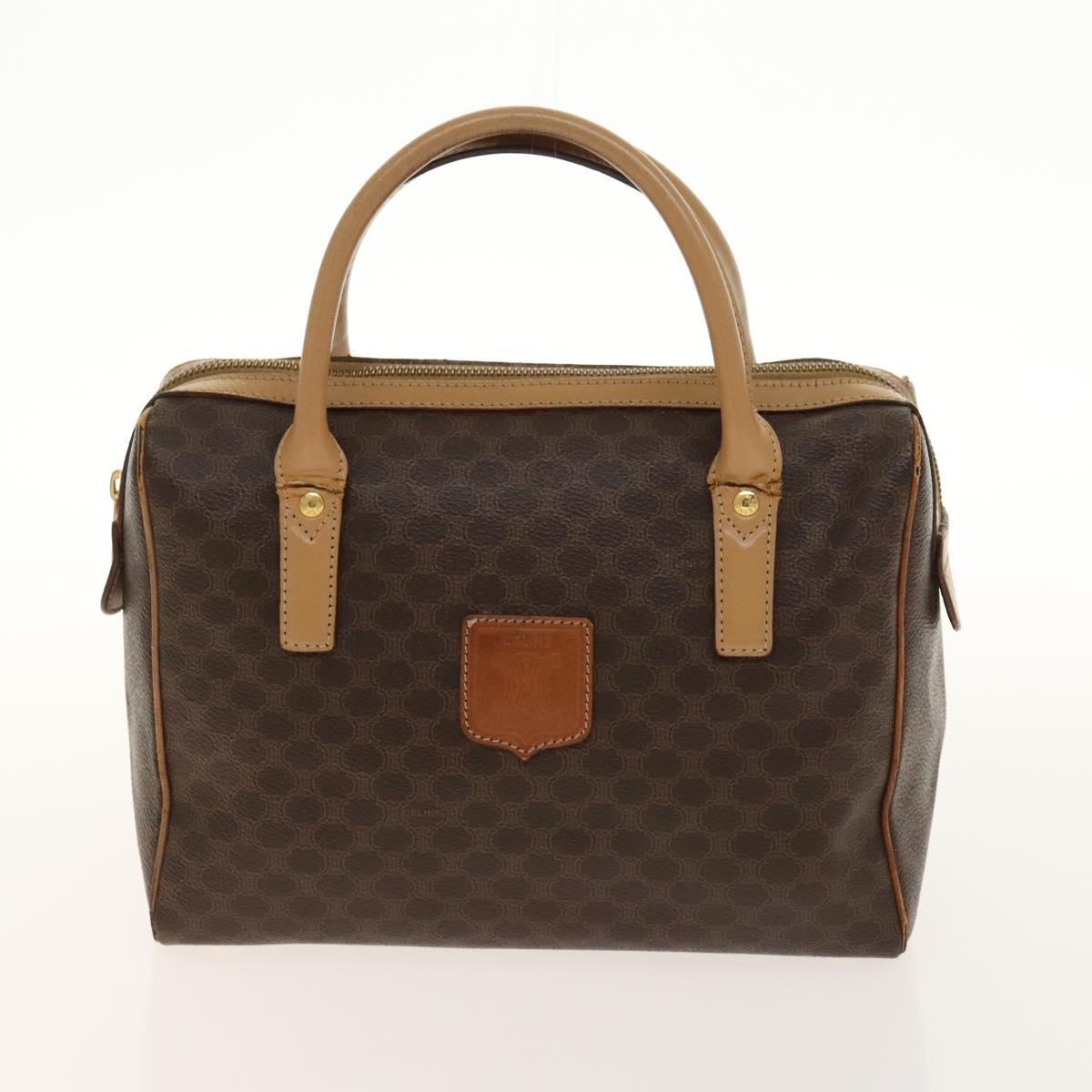 CELINE Macadam Canvas Hand Bag PVC 3Set Beige Brown gold Auth bs29016
