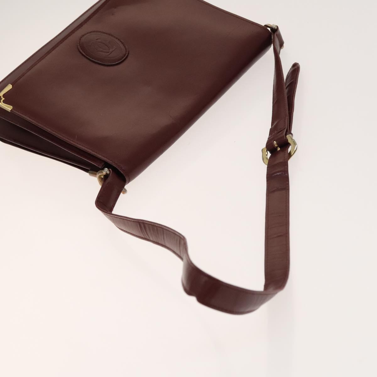 CARTIER Must Line Shoulder Bag Leather 3Set Bordeaux Gold Auth bs29019