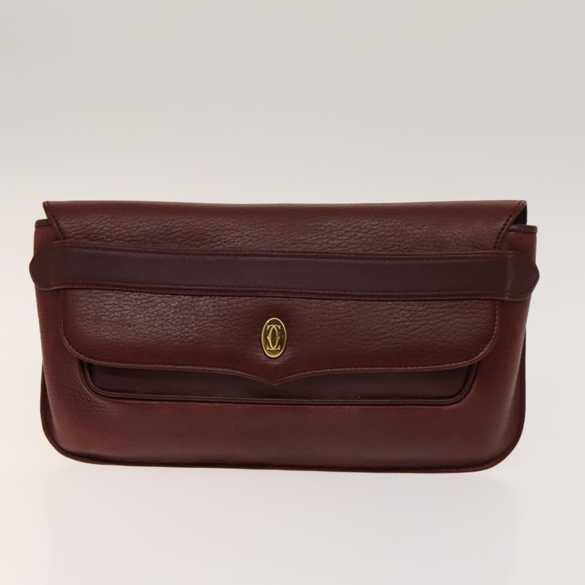 CARTIER Must Line Shoulder Bag Leather 3Set Bordeaux Gold Auth bs29019