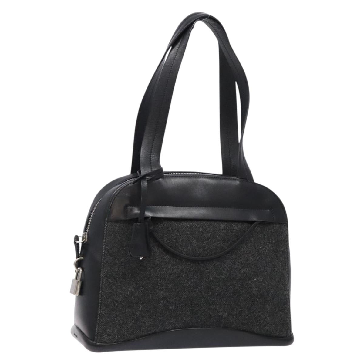 PRADA Hand Bag Leather Black Silver Auth bs29047