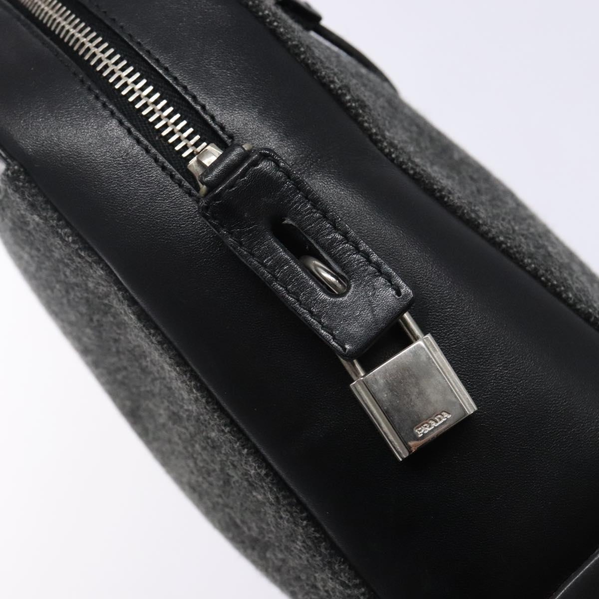 PRADA Hand Bag Leather Black Silver Auth bs29047