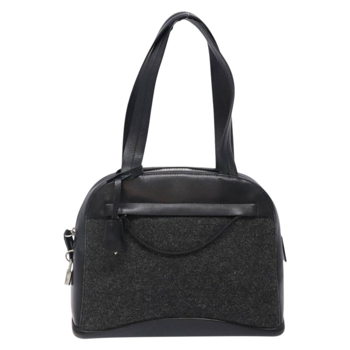 PRADA Hand Bag Leather Black Silver Auth bs29047