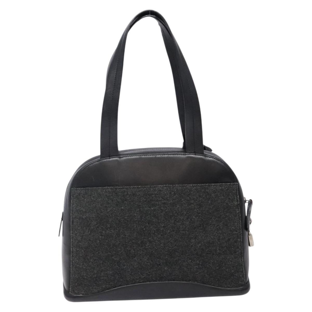 PRADA Hand Bag Leather Black Silver Auth bs29047