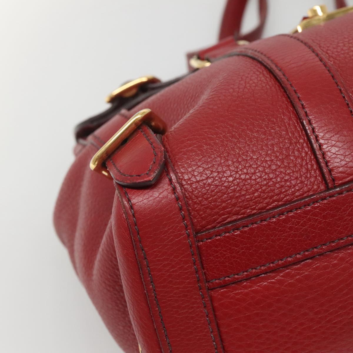 PRADA Tote Bag Leather Red Gold Auth bs29048