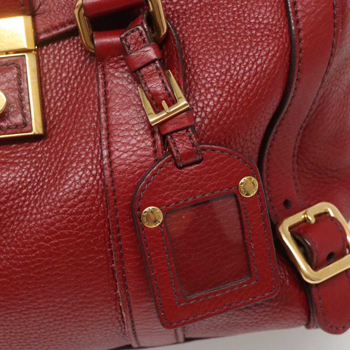 PRADA Tote Bag Leather Red Gold Auth bs29048