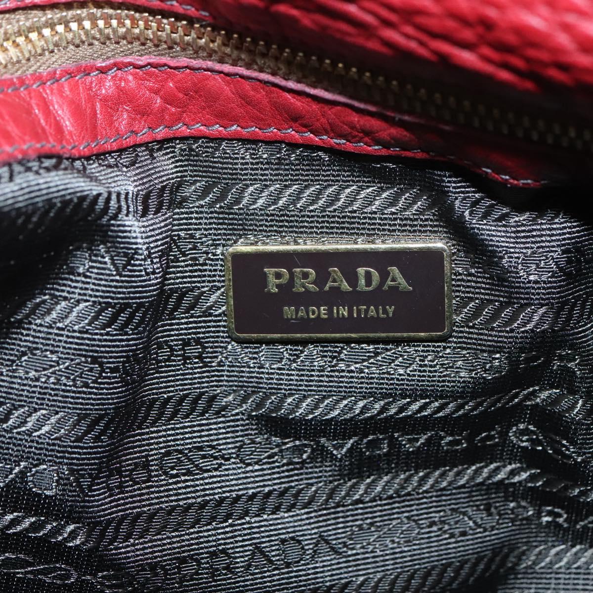 PRADA Tote Bag Leather Red Gold Auth bs29048