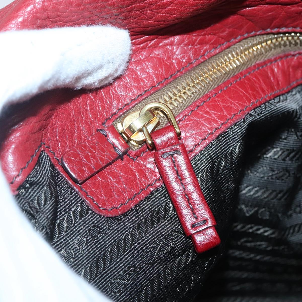 PRADA Tote Bag Leather Red Gold Auth bs29048