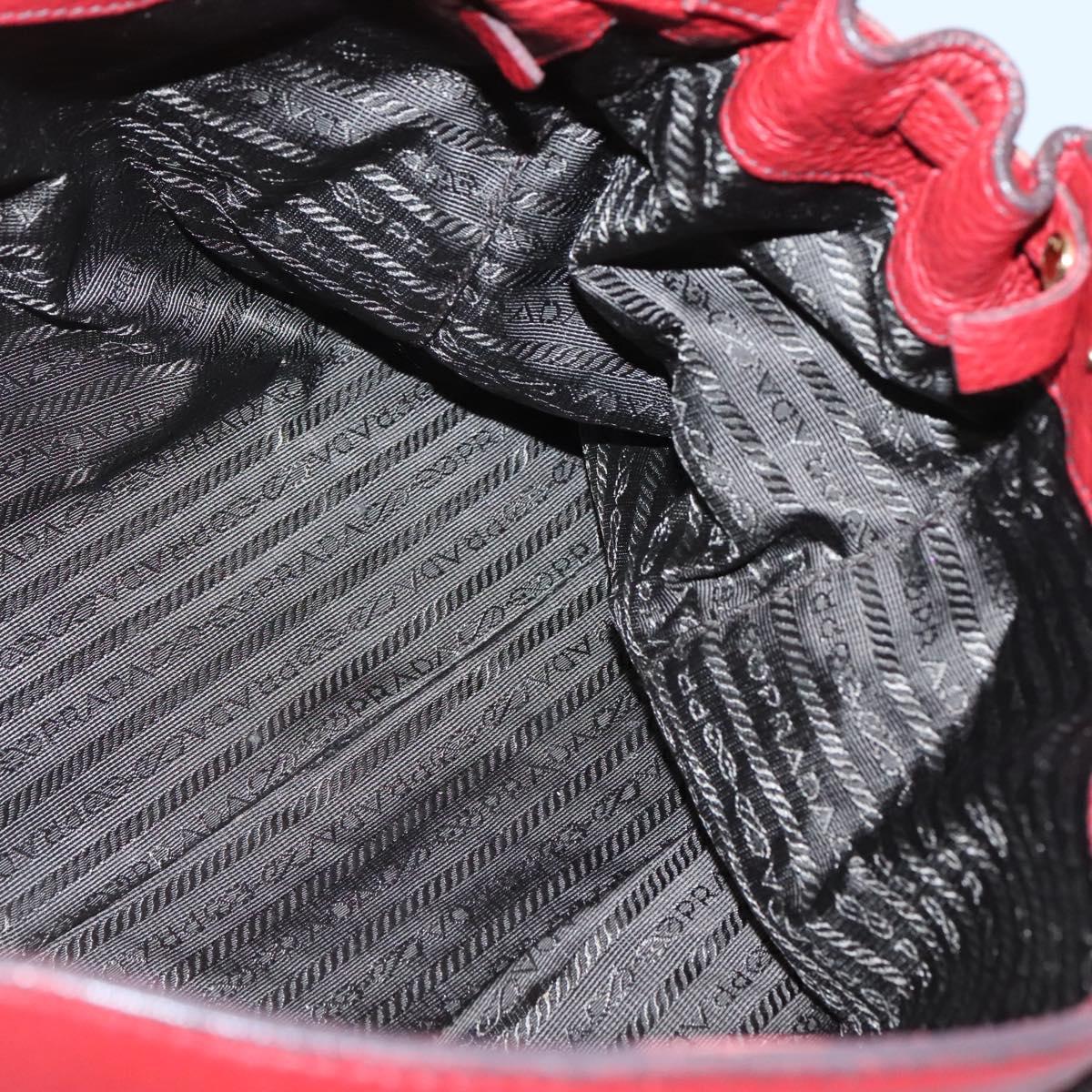 PRADA Tote Bag Leather Red Gold Auth bs29048