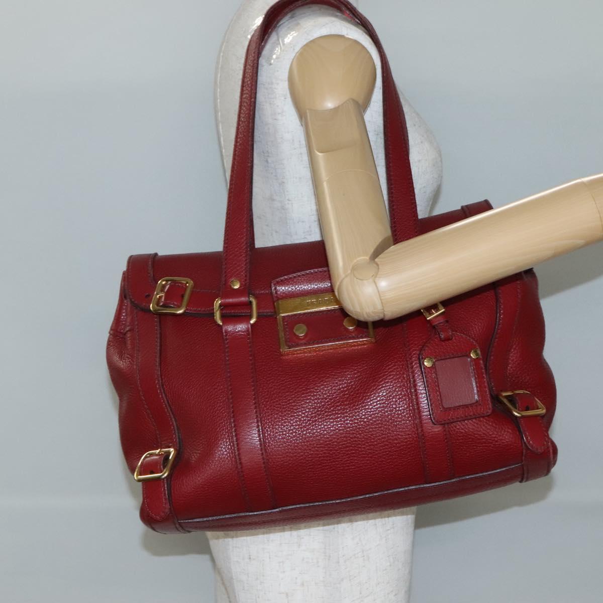 PRADA Tote Bag Leather Red Gold Auth bs29048