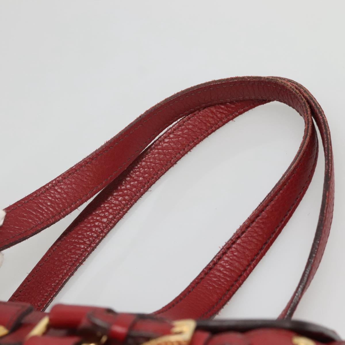 PRADA Tote Bag Leather Red Gold Auth bs29048