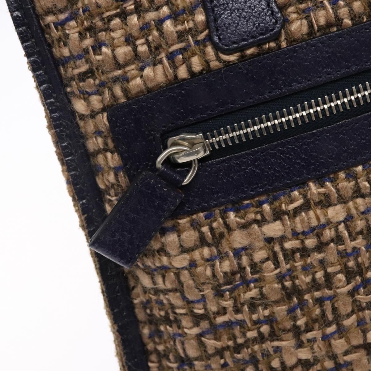 PRADA Hand Bag Tweed Beige Silver Auth bs29049