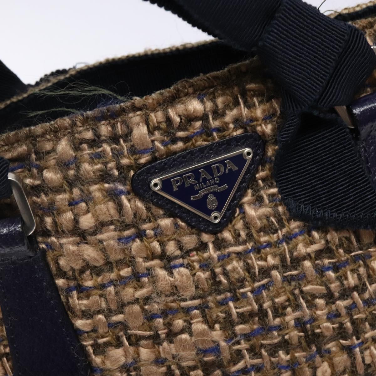 PRADA Hand Bag Tweed Beige Silver Auth bs29049