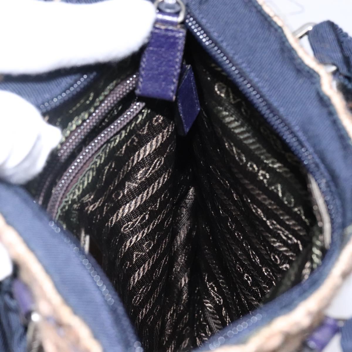 PRADA Hand Bag Tweed Beige Silver Auth bs29049