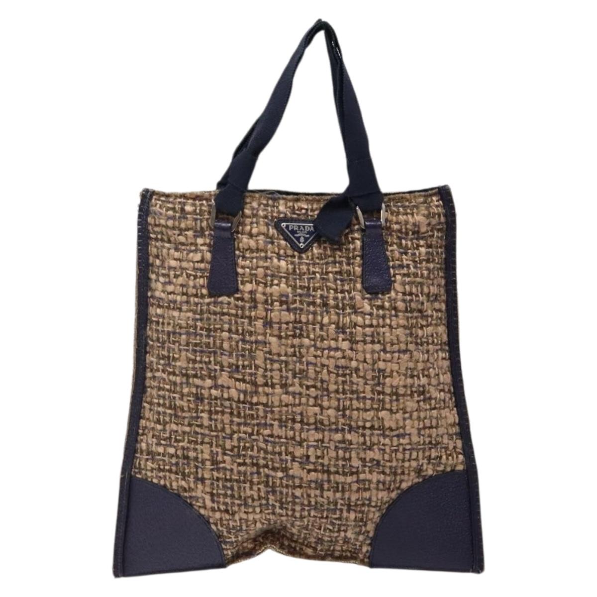 PRADA Hand Bag Tweed Beige Silver Auth bs29049