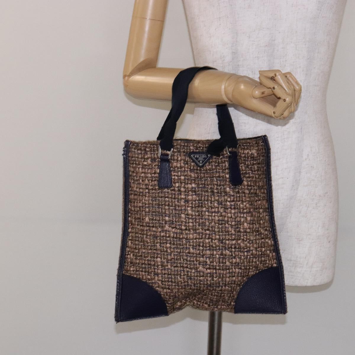 PRADA Hand Bag Tweed Beige Silver Auth bs29049