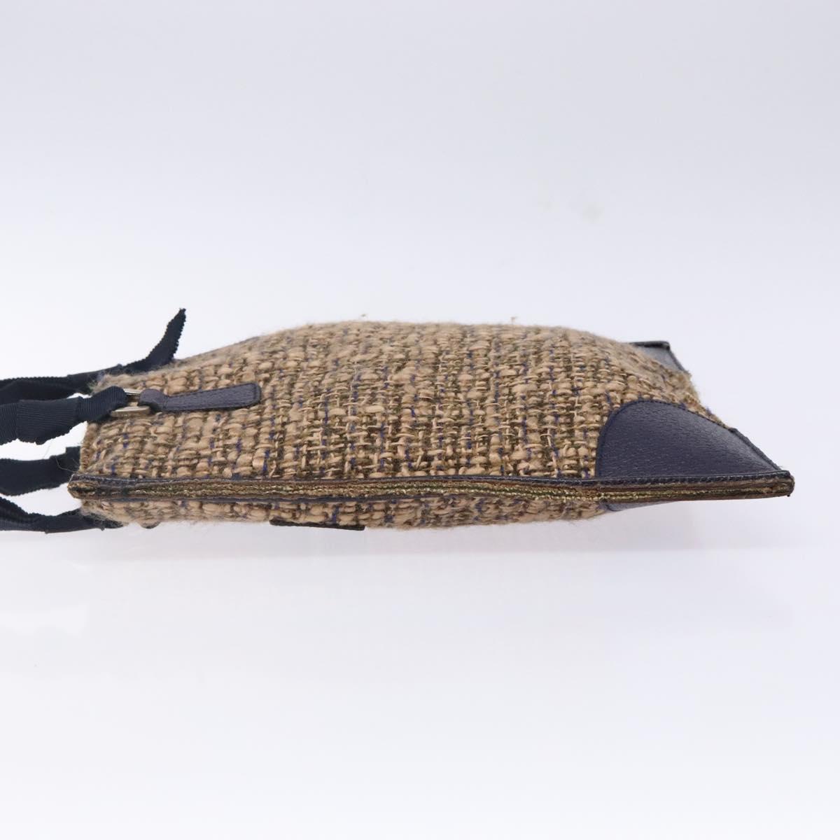 PRADA Hand Bag Tweed Beige Silver Auth bs29049