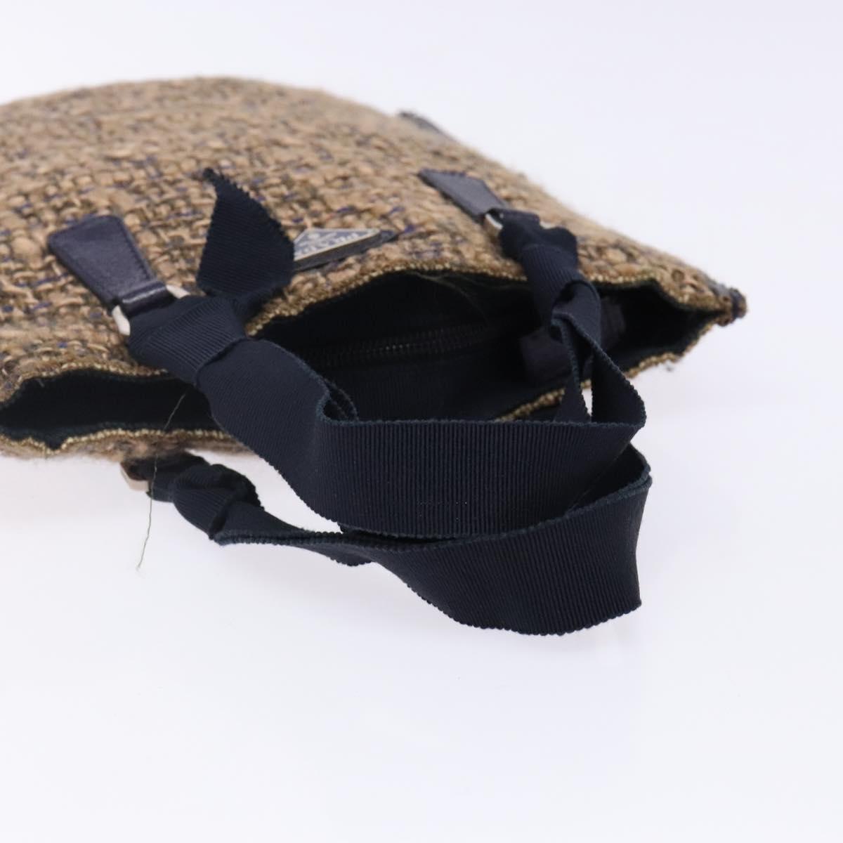 PRADA Hand Bag Tweed Beige Silver Auth bs29049