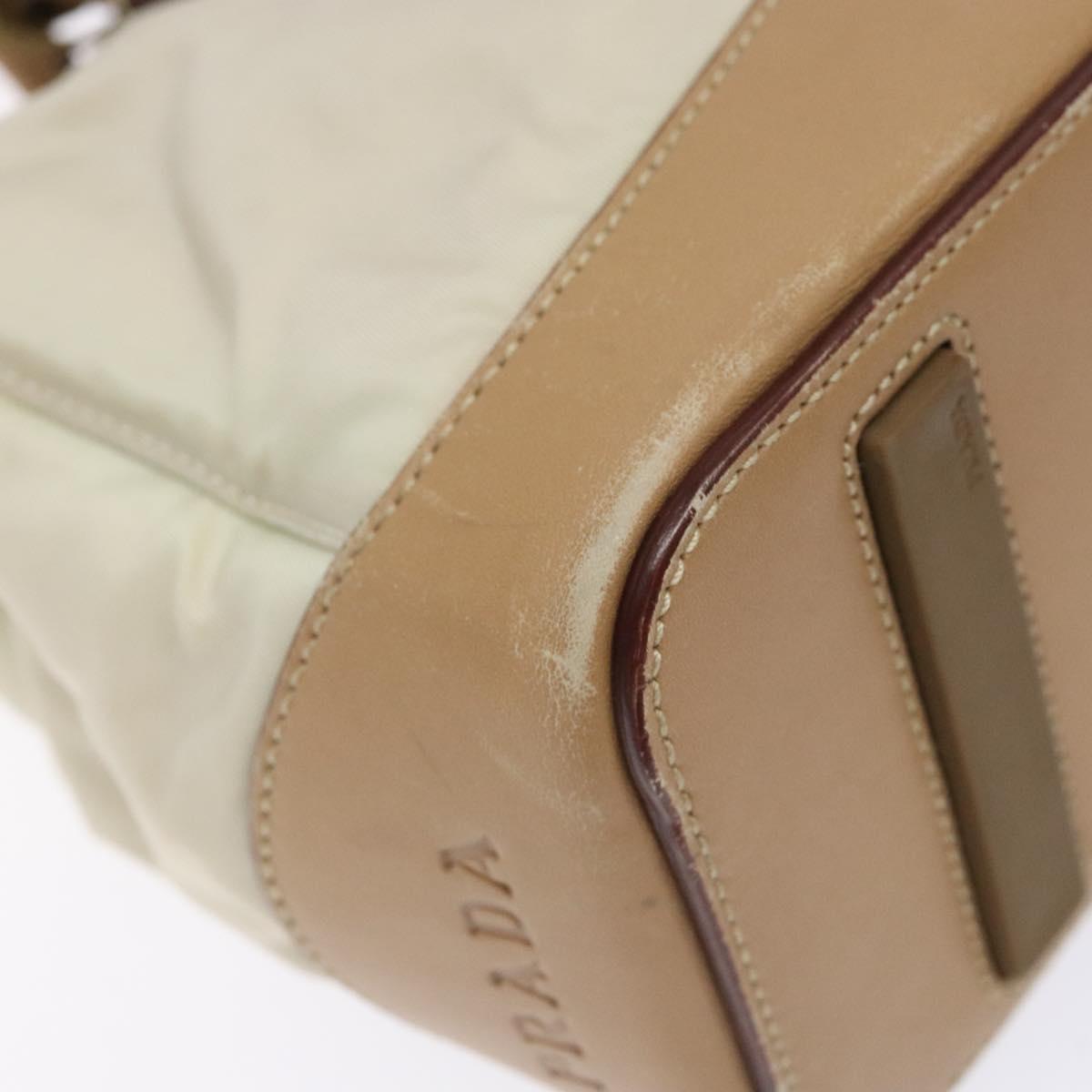PRADA Shoulder Bag Nylon Leather Beige Auth bs29050