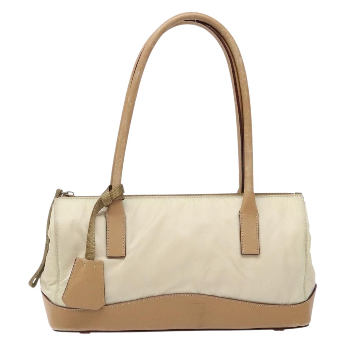 PRADA Shoulder Bag Nylon Leather Beige Auth bs29050