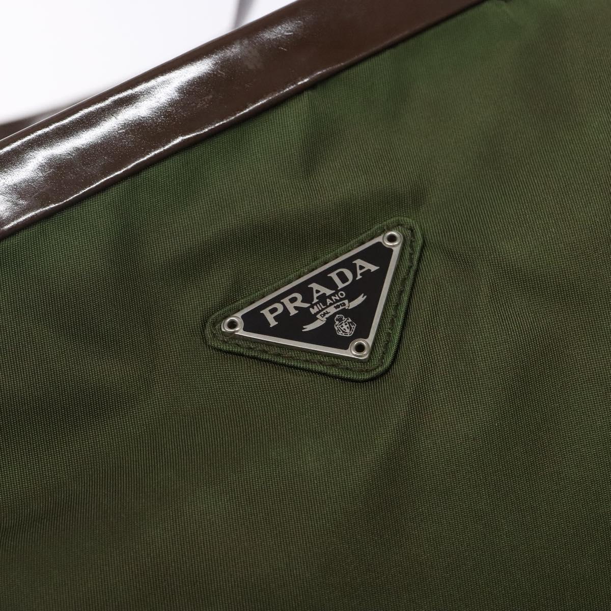 PRADA Tote Bag Nylon Khaki Silver Auth bs29054