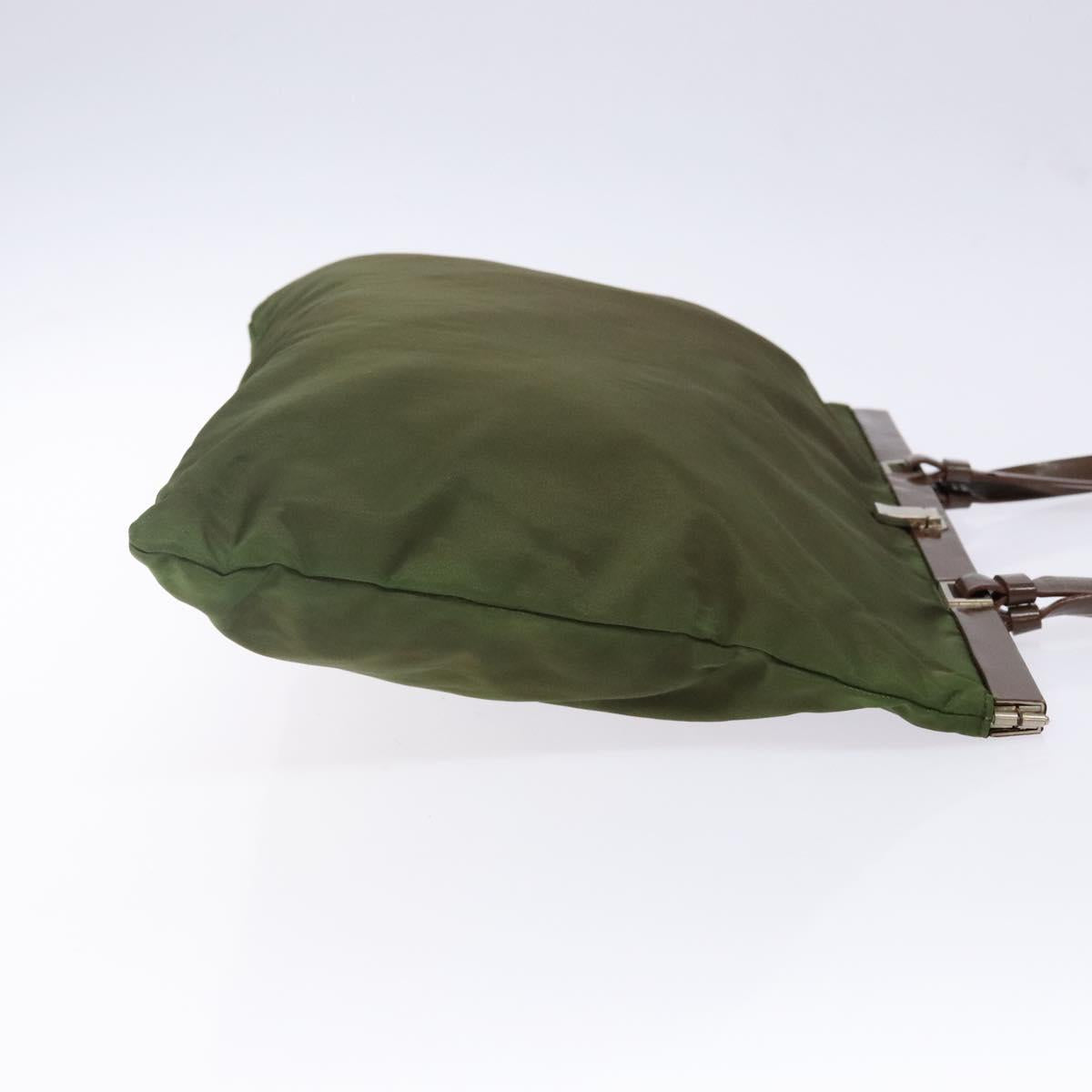 PRADA Tote Bag Nylon Khaki Silver Auth bs29054