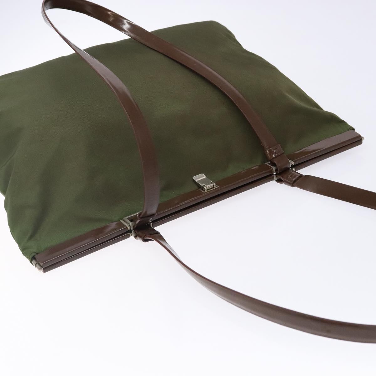 PRADA Tote Bag Nylon Khaki Silver Auth bs29054