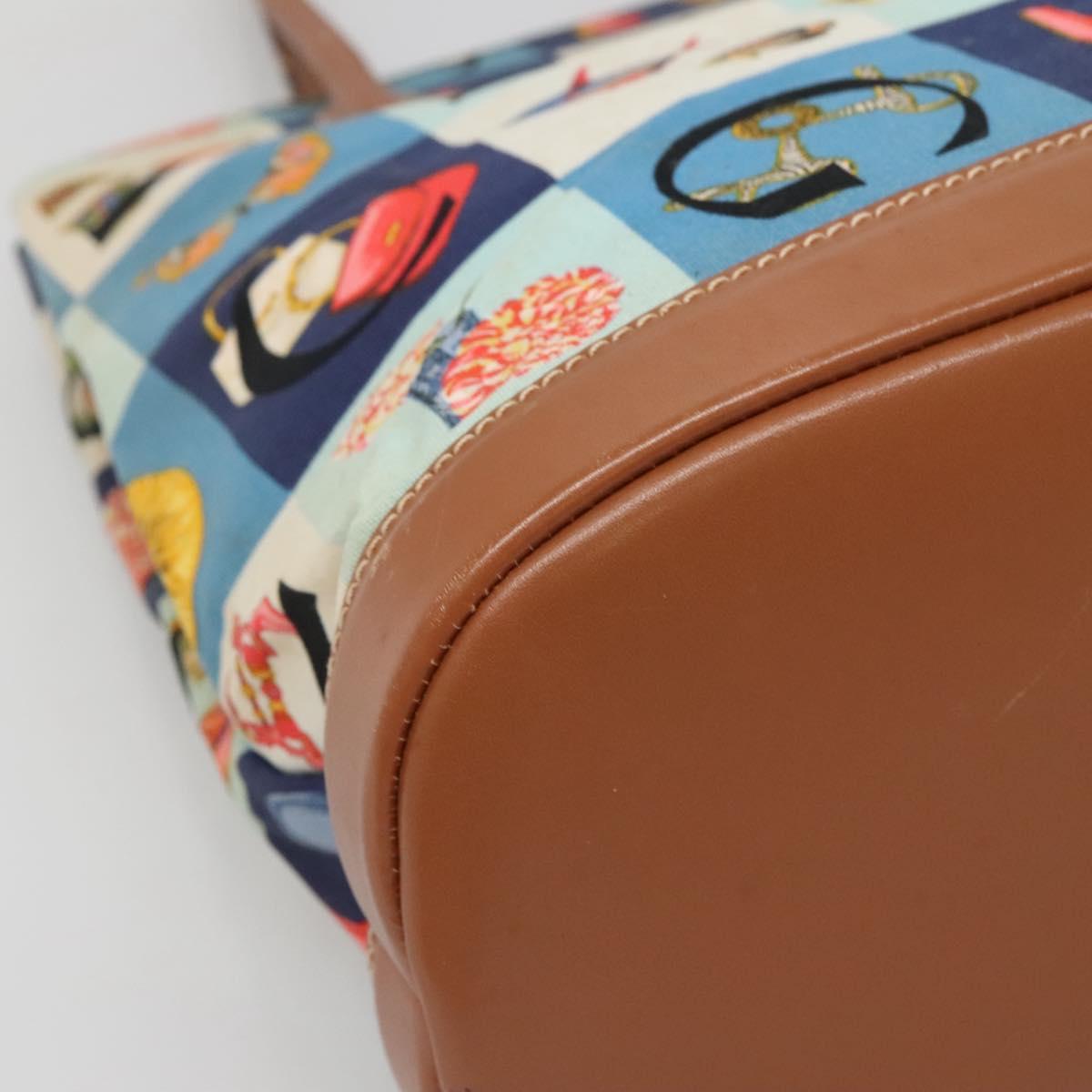 GUCCI Tote Bag Canvas Blue Gold 002 2853 0307 0 Auth bs29059