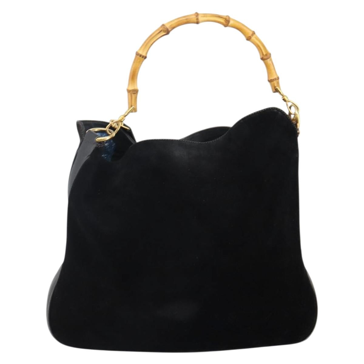 GUCCI Bamboo Tote Bag Suede Leather 2way Black Gold 001 2404 15770 Auth bs29062