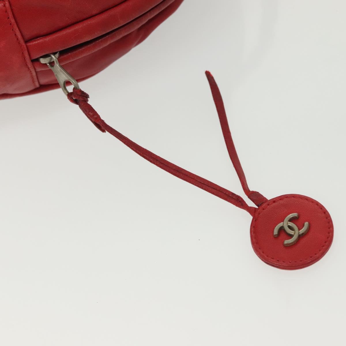 CHANEL Matelasse Chain Shoulder Bag Lamb Skin Red Gold CC Auth bs29076