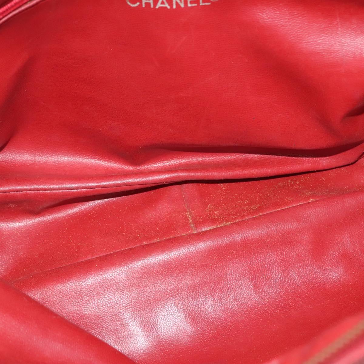 CHANEL Matelasse Chain Shoulder Bag Lamb Skin Red Gold CC Auth bs29076