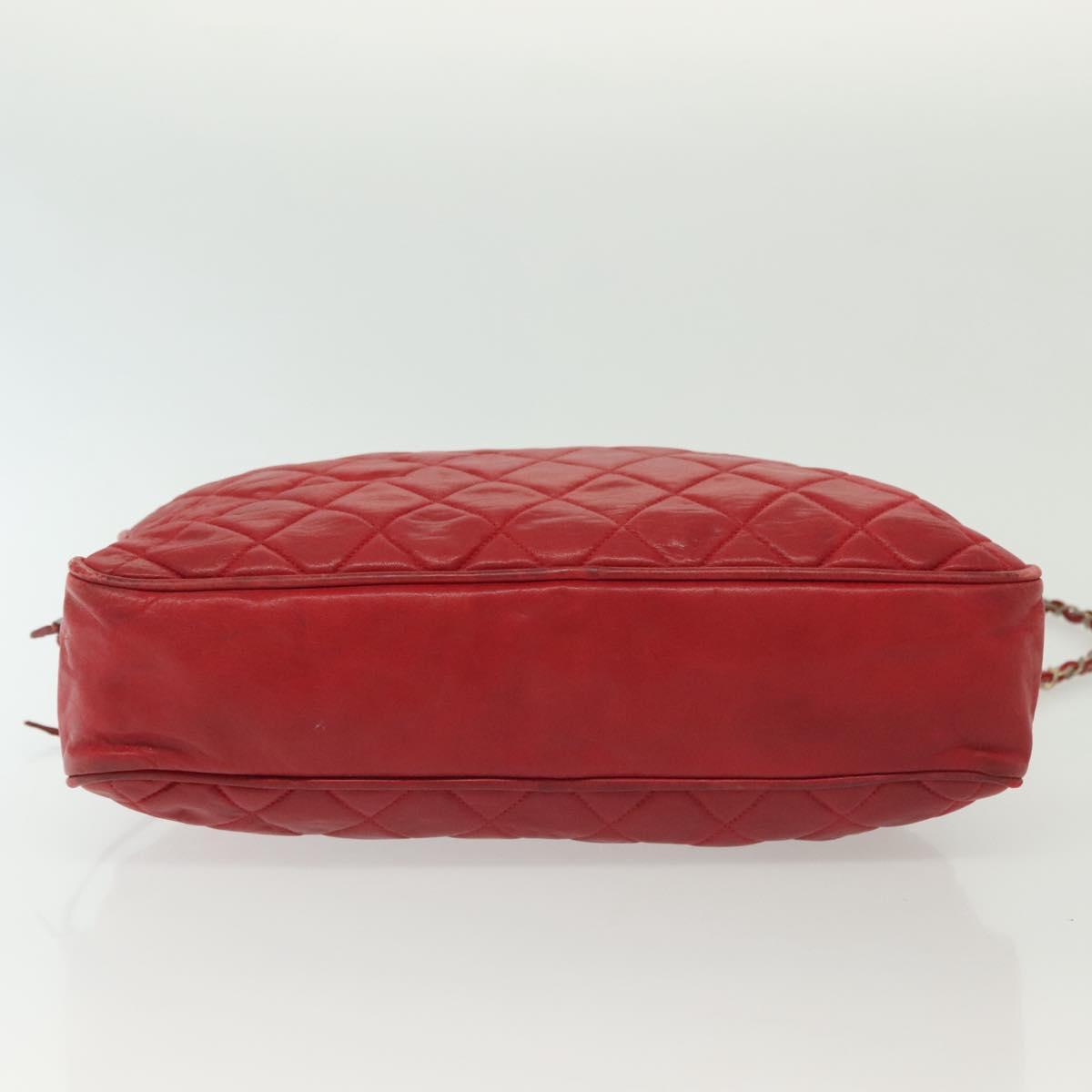 CHANEL Matelasse Chain Shoulder Bag Lamb Skin Red Gold CC Auth bs29076