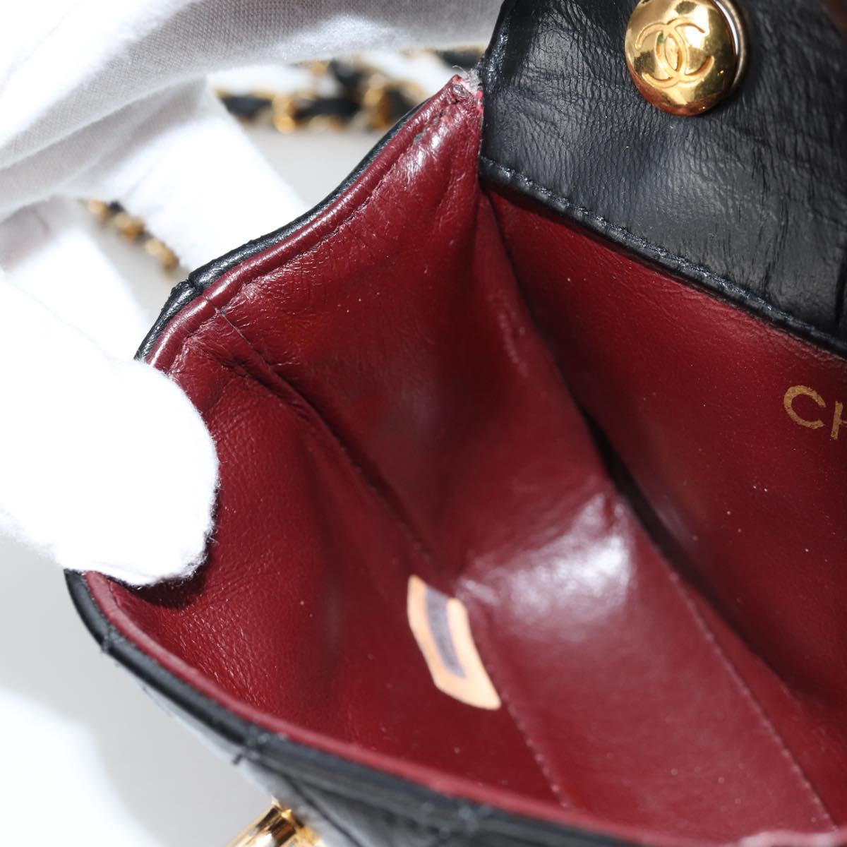 CHANEL Matelasse Chain Shoulder Bag Lamb Skin Black Gold CC Auth bs29080