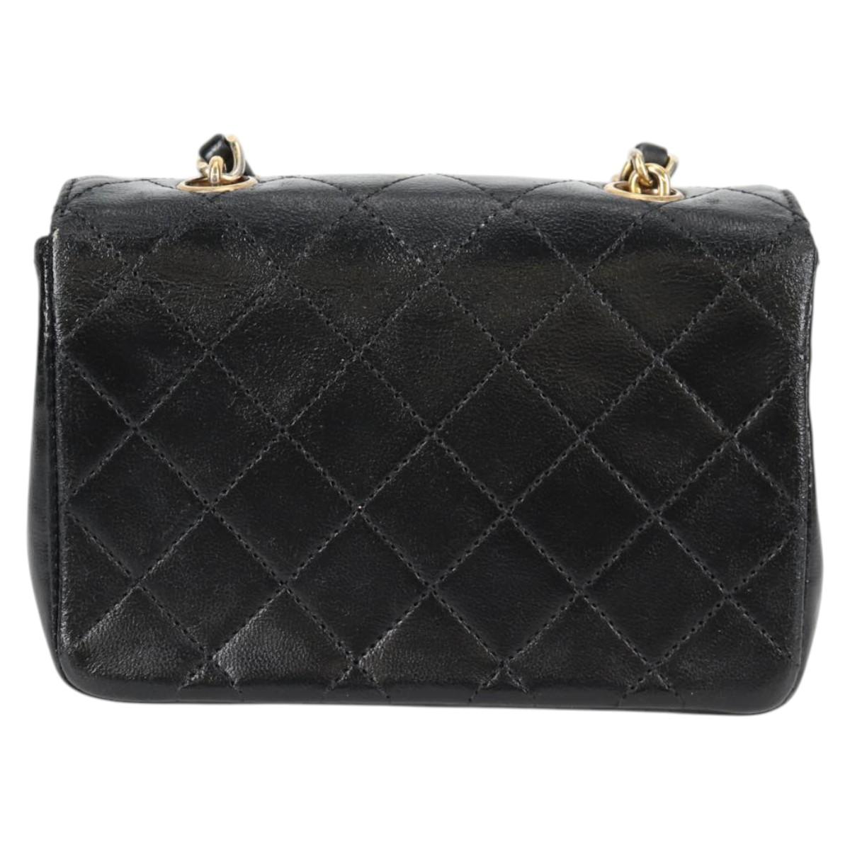 CHANEL Matelasse Chain Shoulder Bag Lamb Skin Black Gold CC Auth bs29080