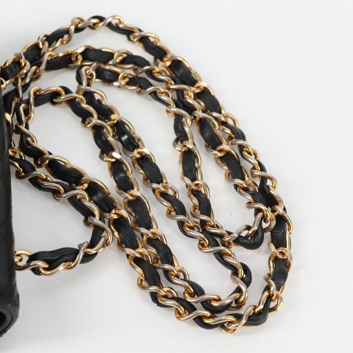 CHANEL Matelasse Chain Shoulder Bag Lamb Skin Black Gold CC Auth bs29080