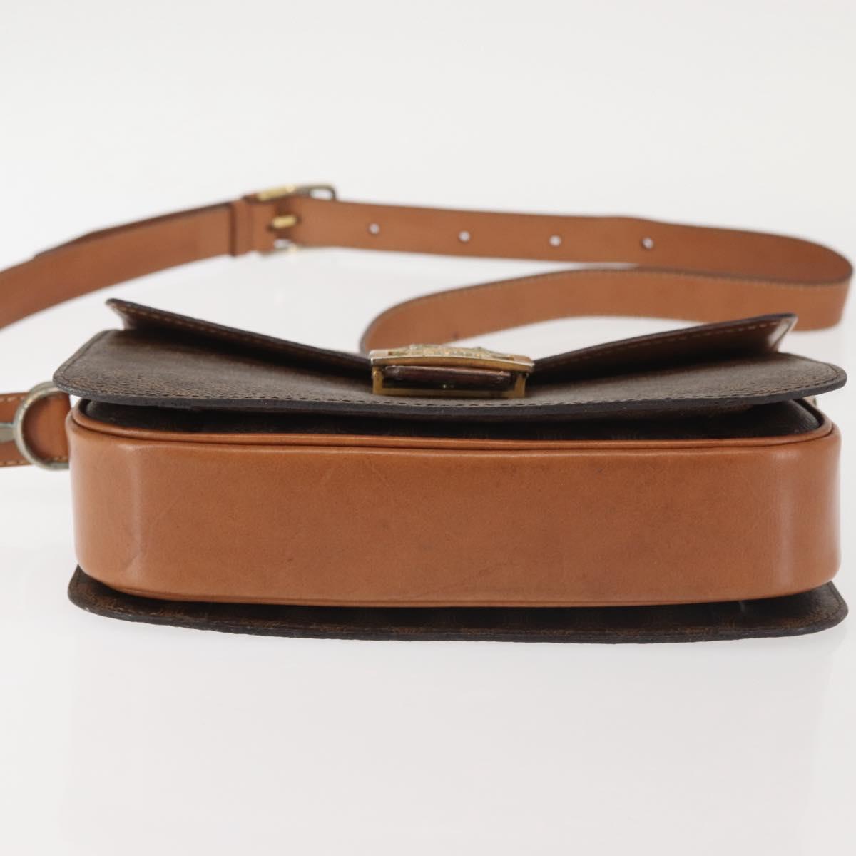 CELINE Macadam Canvas Shoulder Bag PVC Leather Brown Gold Auth bs29090