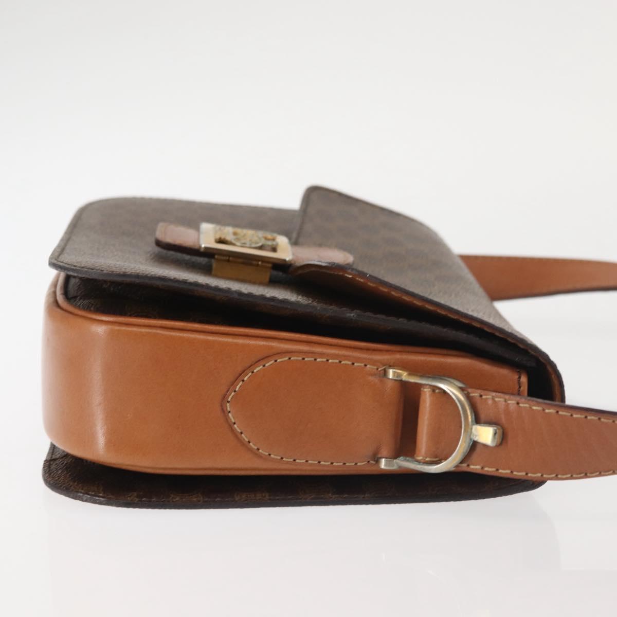 CELINE Macadam Canvas Shoulder Bag PVC Leather Brown Gold Auth bs29090
