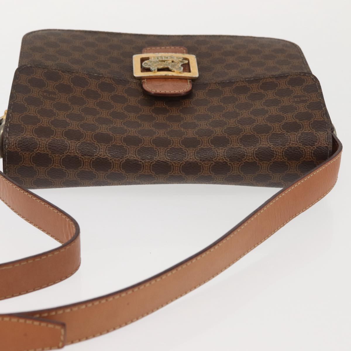 CELINE Macadam Canvas Shoulder Bag PVC Leather Brown Gold Auth bs29090