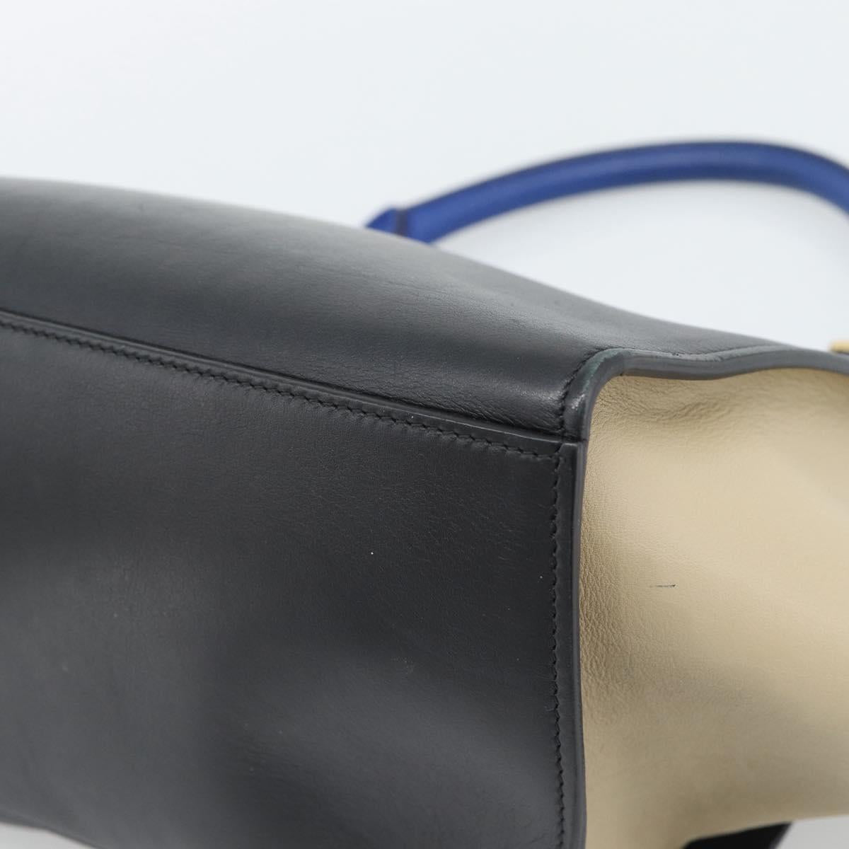 CELINE Trapeze Small Hand Bag Leather 2way Blue Gold Auth bs29092