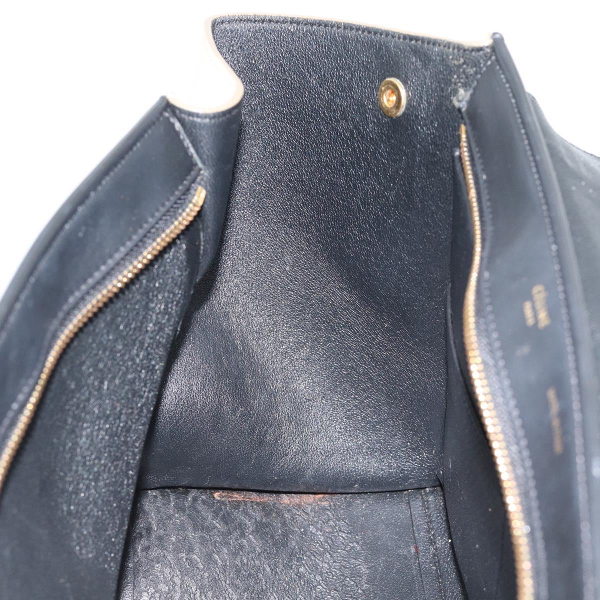 CELINE Trapeze Small Hand Bag Leather 2way Blue Gold Auth bs29092