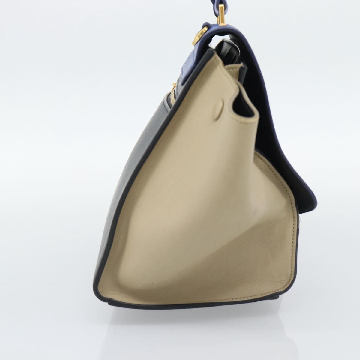 CELINE Trapeze Small Hand Bag Leather 2way Blue Gold Auth bs29092