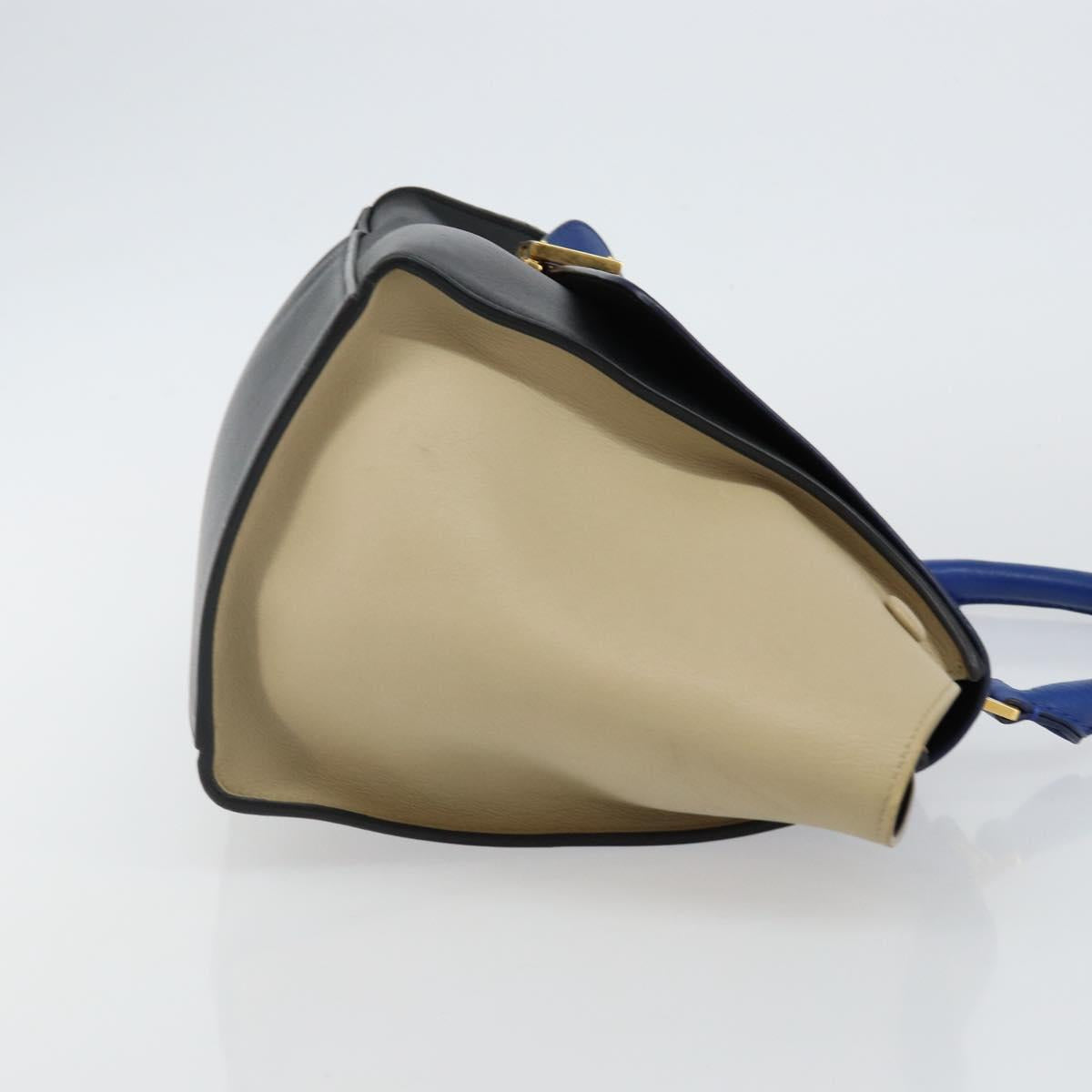 CELINE Trapeze Small Hand Bag Leather 2way Blue Gold Auth bs29092