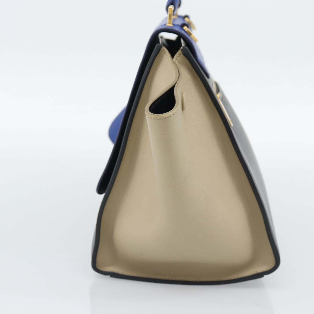 CELINE Trapeze Small Hand Bag Leather 2way Blue Gold Auth bs29092