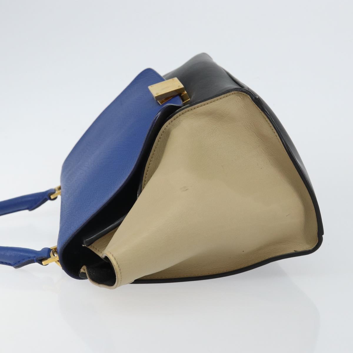 CELINE Trapeze Small Hand Bag Leather 2way Blue Gold Auth bs29092
