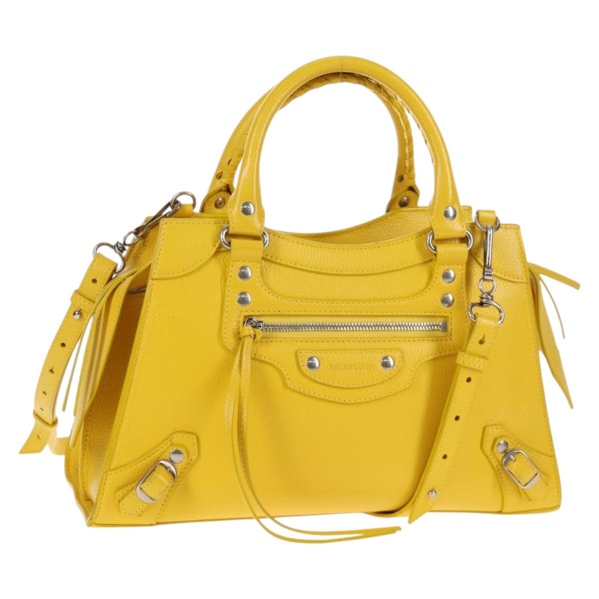 BALENCIAGA Neo Classic City Bag Leather 2way Yellow Silver 638521 Auth bs29099M