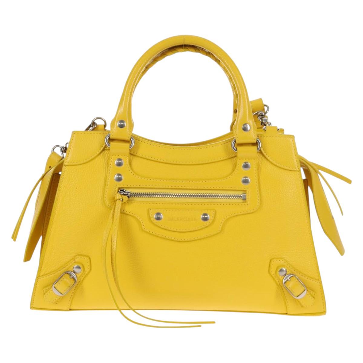 BALENCIAGA Neo Classic City Bag Leather 2way Yellow Silver 638521 Auth bs29099M