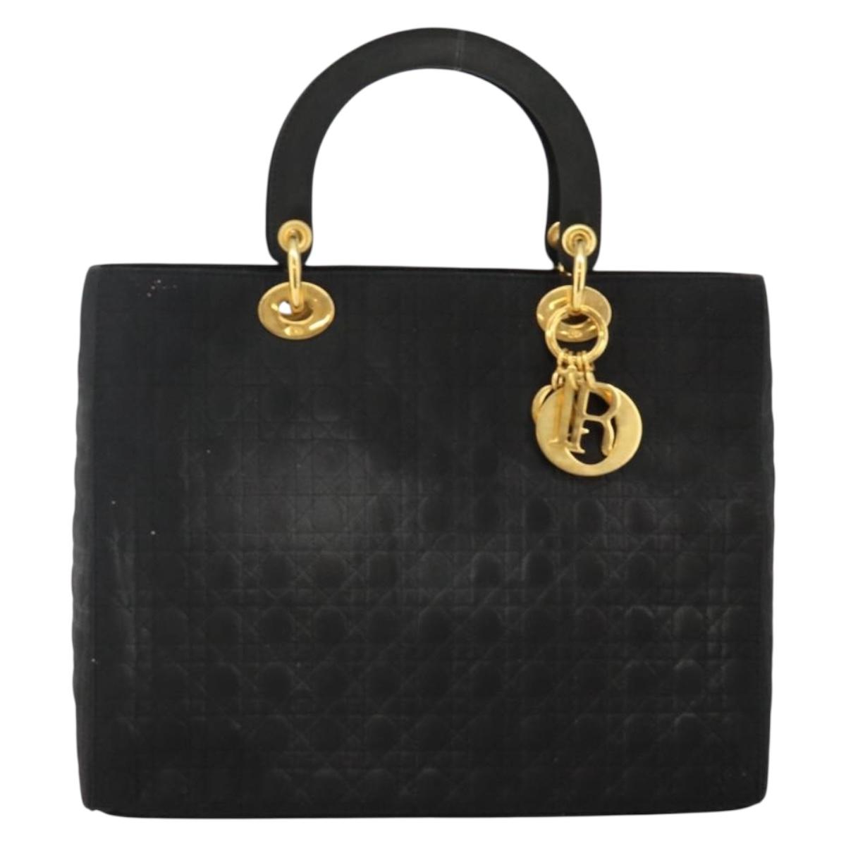Christian Dior Canage Hand Bag Nylon Black Gold Auth bs29101