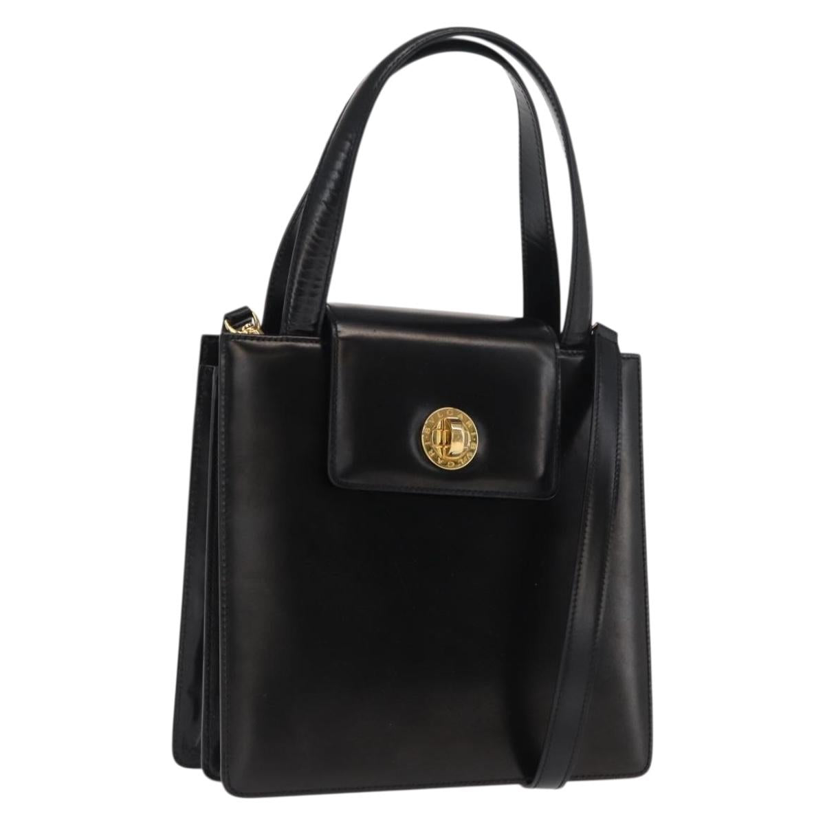 BVLGARI Hand Bag Leather 2way Gold Black Auth bs29102