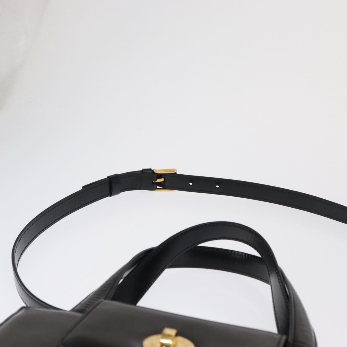 BVLGARI Hand Bag Leather 2way Gold Black Auth bs29102